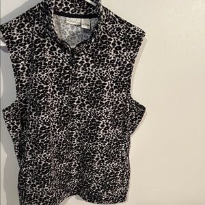 Kim Rogers Black and White Leopard Print Sleeveless Blouse